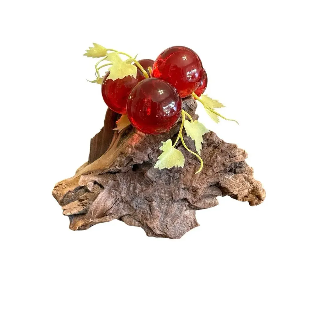 VTG 1960’s MCM Lucite Red Grape Cluster On Driftwood Base 9x6x7 in Mid-Century